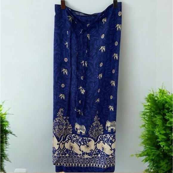 SURFSIDE💫Blue Elephant Printed Lightweight Tie Swim Wrap/Skirt - Picture 1 of 8